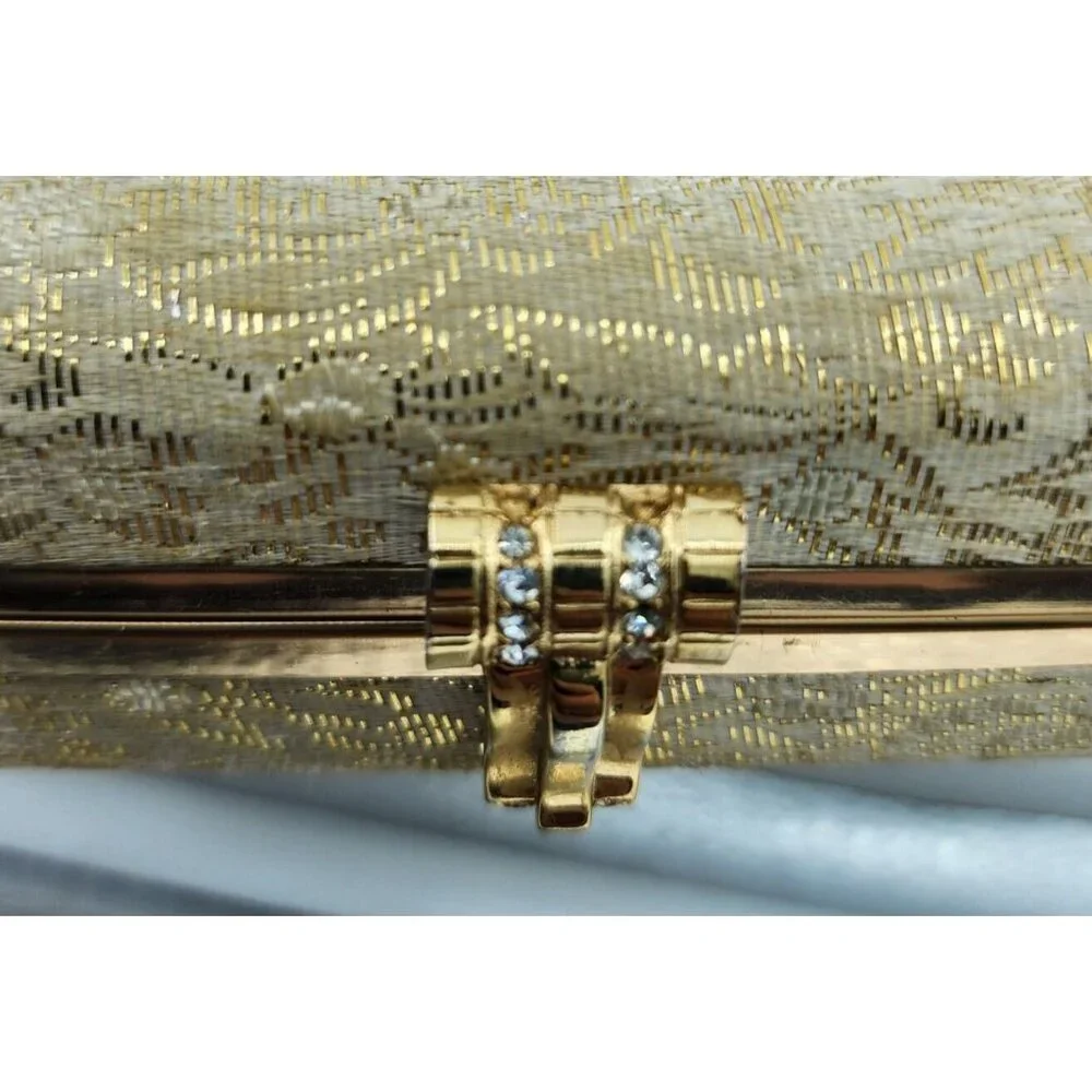 Vtg Volupté Metallic Box Purse/Clutch Minaudiere Handbag Satin Lining Retro Glam